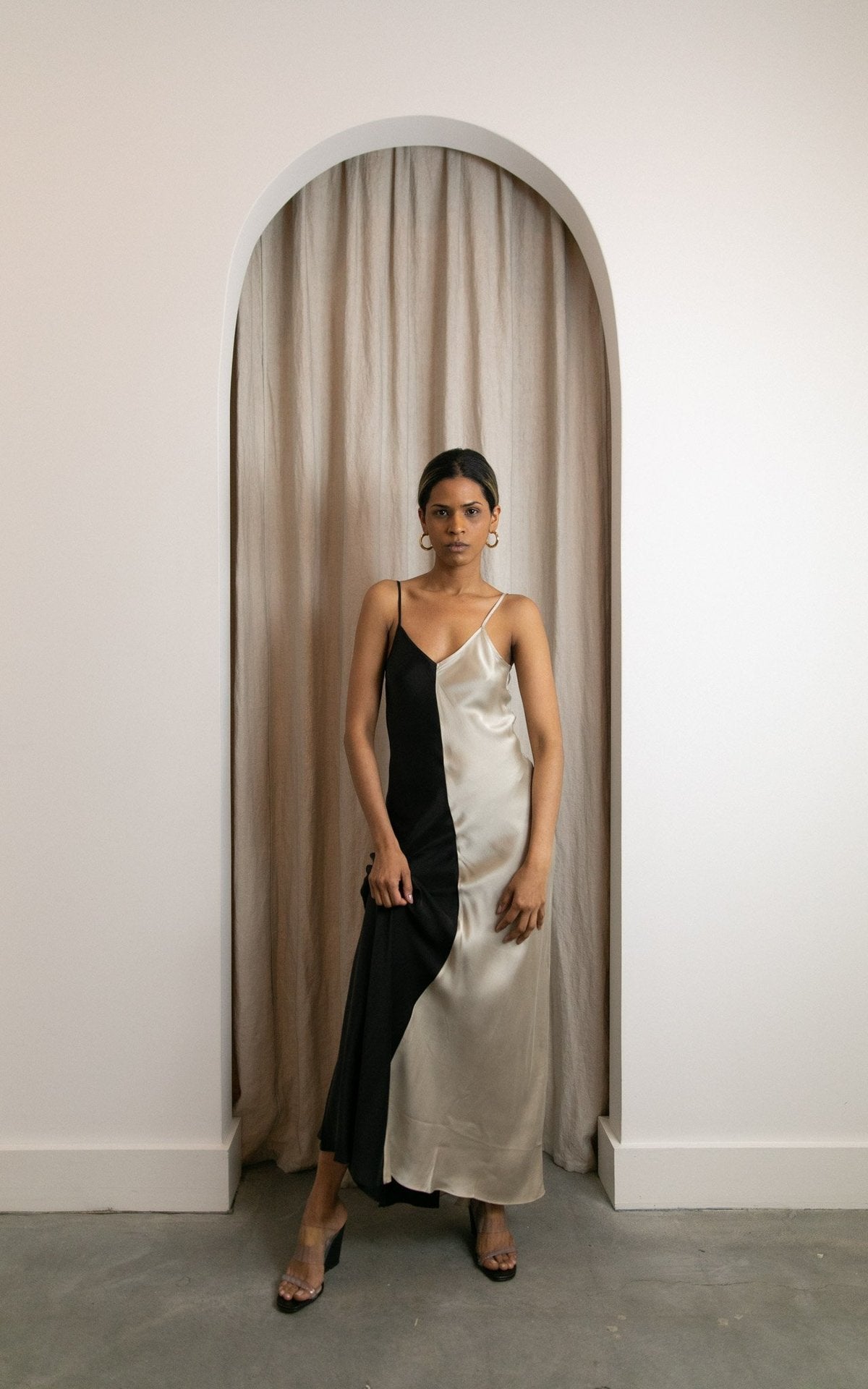 SL Two Tone Hazelnut/Black Maxi Dress Silk Slip