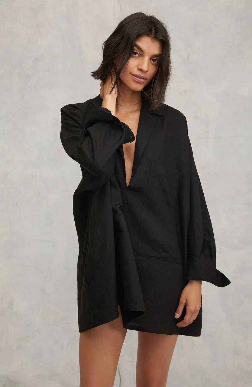 MW Amanda Blazer Linen Tunic Mini Shift Dress