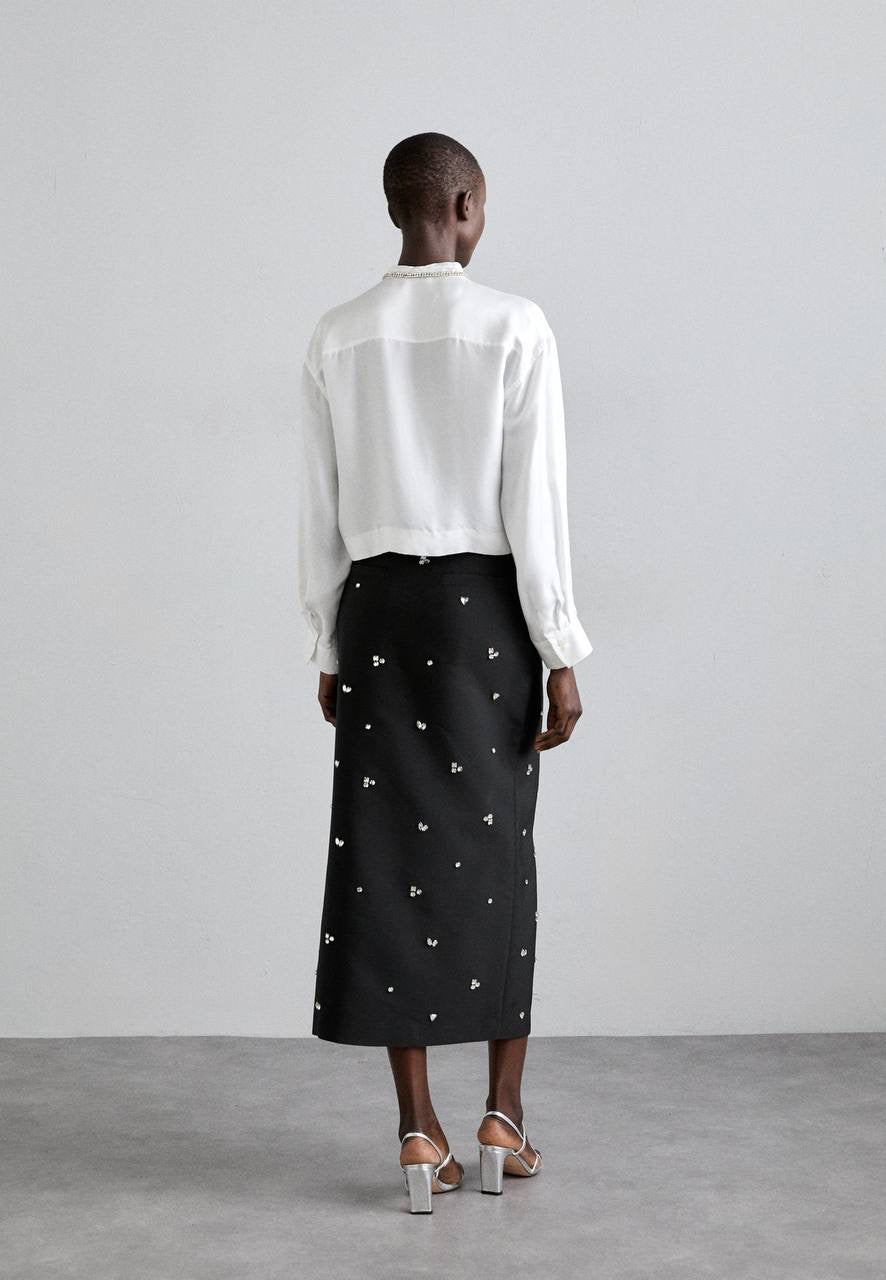 SD Interstellar Rhinestone Pencil Midi Skirt in Black