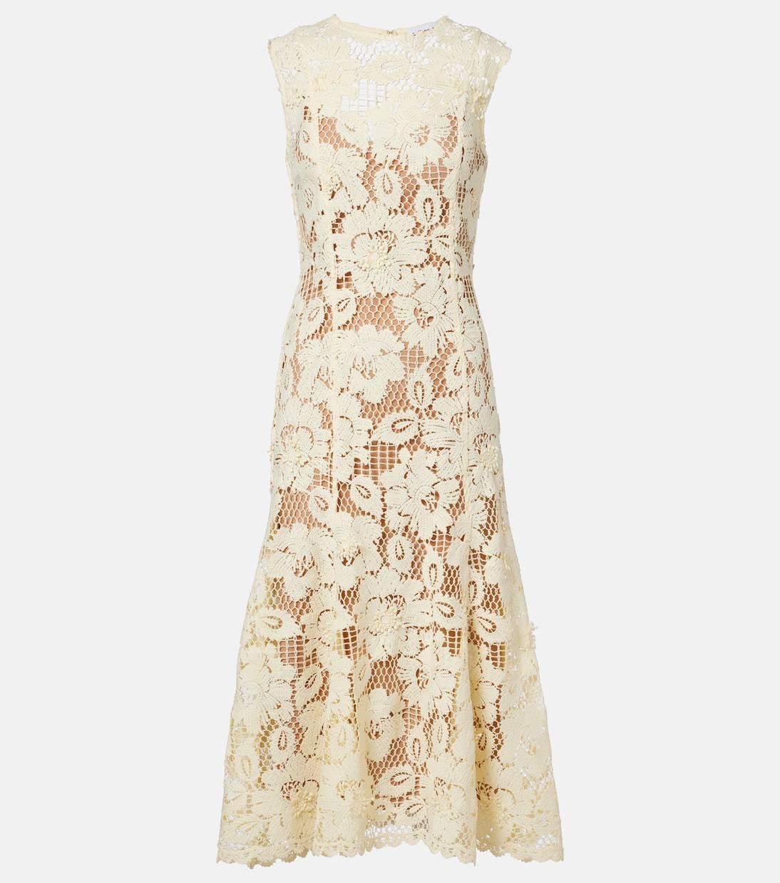 SP Yellow Crochet Lace Midi Dress