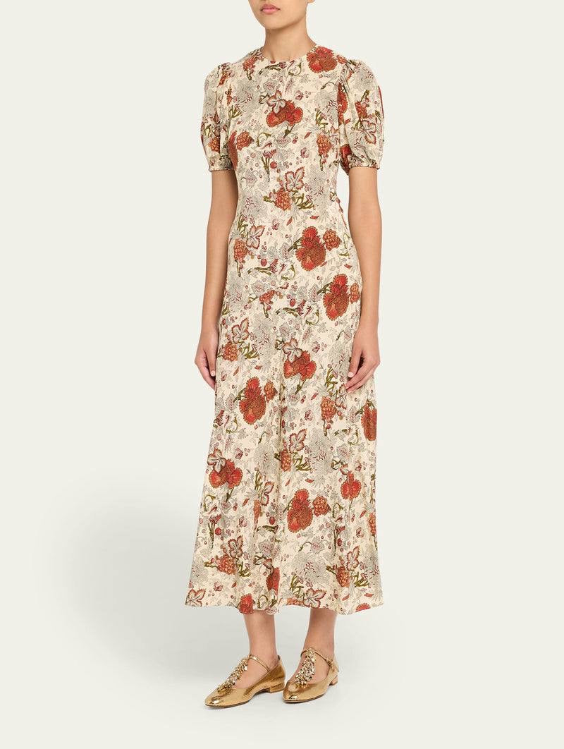 UJ Ines Puff Sleeve Silk Midi Dress