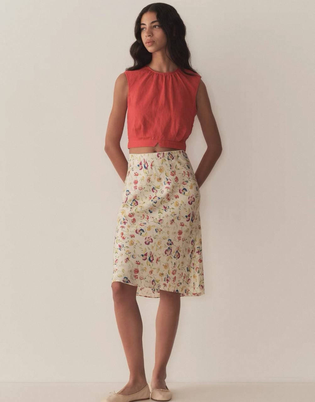 DN Elowette Silk-Viscose Midi Skirt in Windswept Blooms