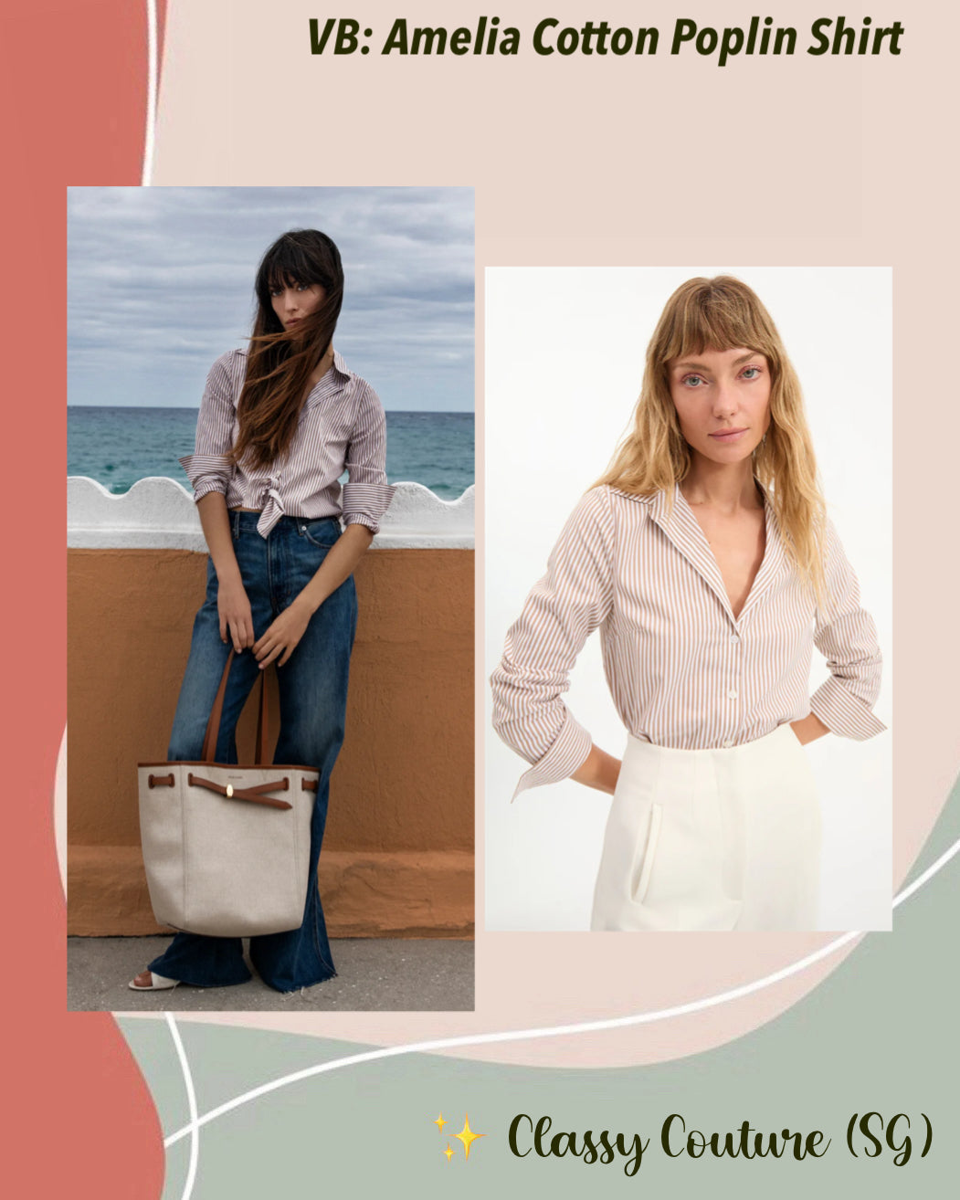 VB Amelia Cotton Poplin Shirt in Acorn Brown & White Stripes