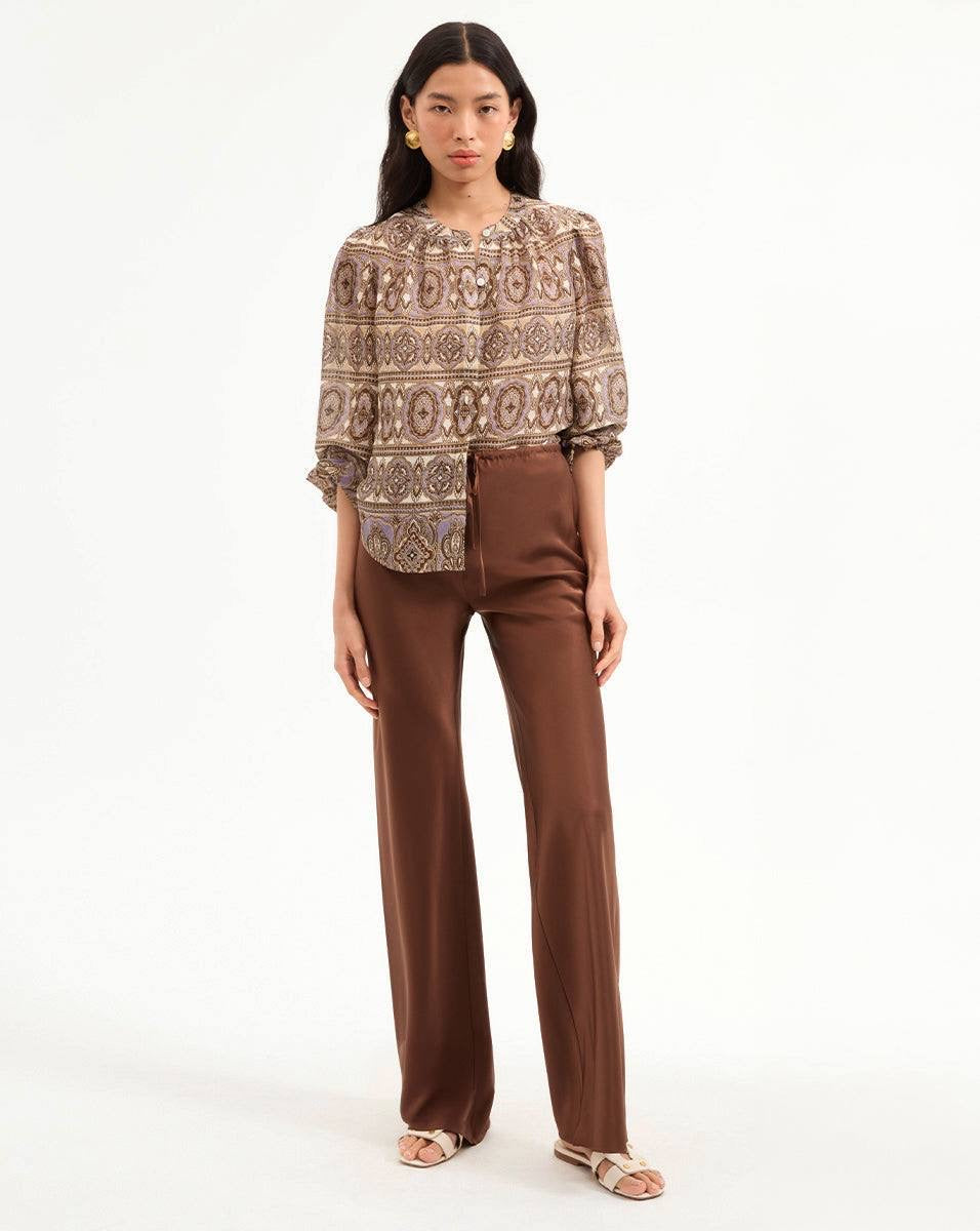 VB Ashlynn Silk-Linen Blouse Top