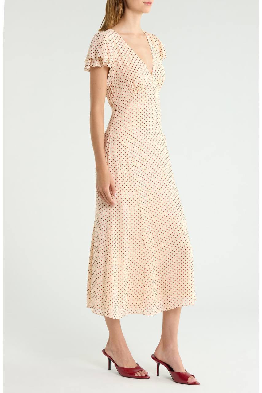 Frost Flutter Sleeve Viscose-blend Midi Dress in Polka Dot & Floral