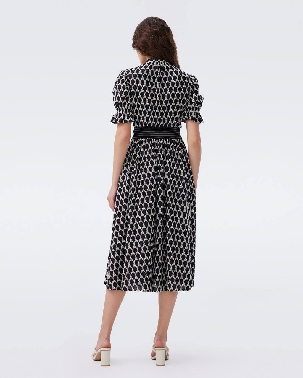 DVF Erica Cotton Midi Dress in Black/Ivory