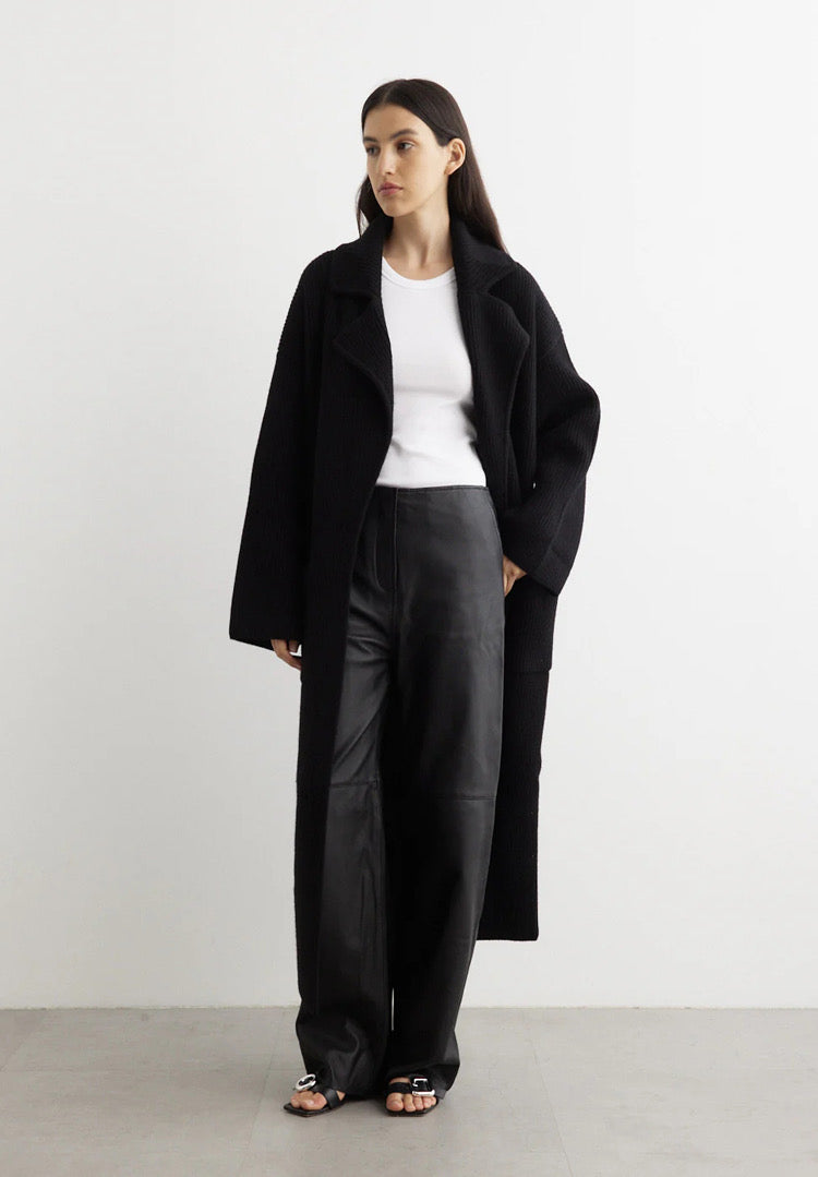 Tot Ribbed Knit Wool Blend Long Cardigan Coat