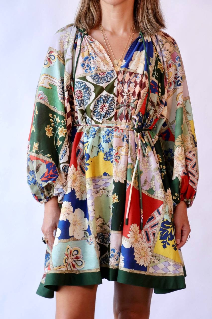 ALM Bianca Belted Gathered Cotton-Silk Mini Dress