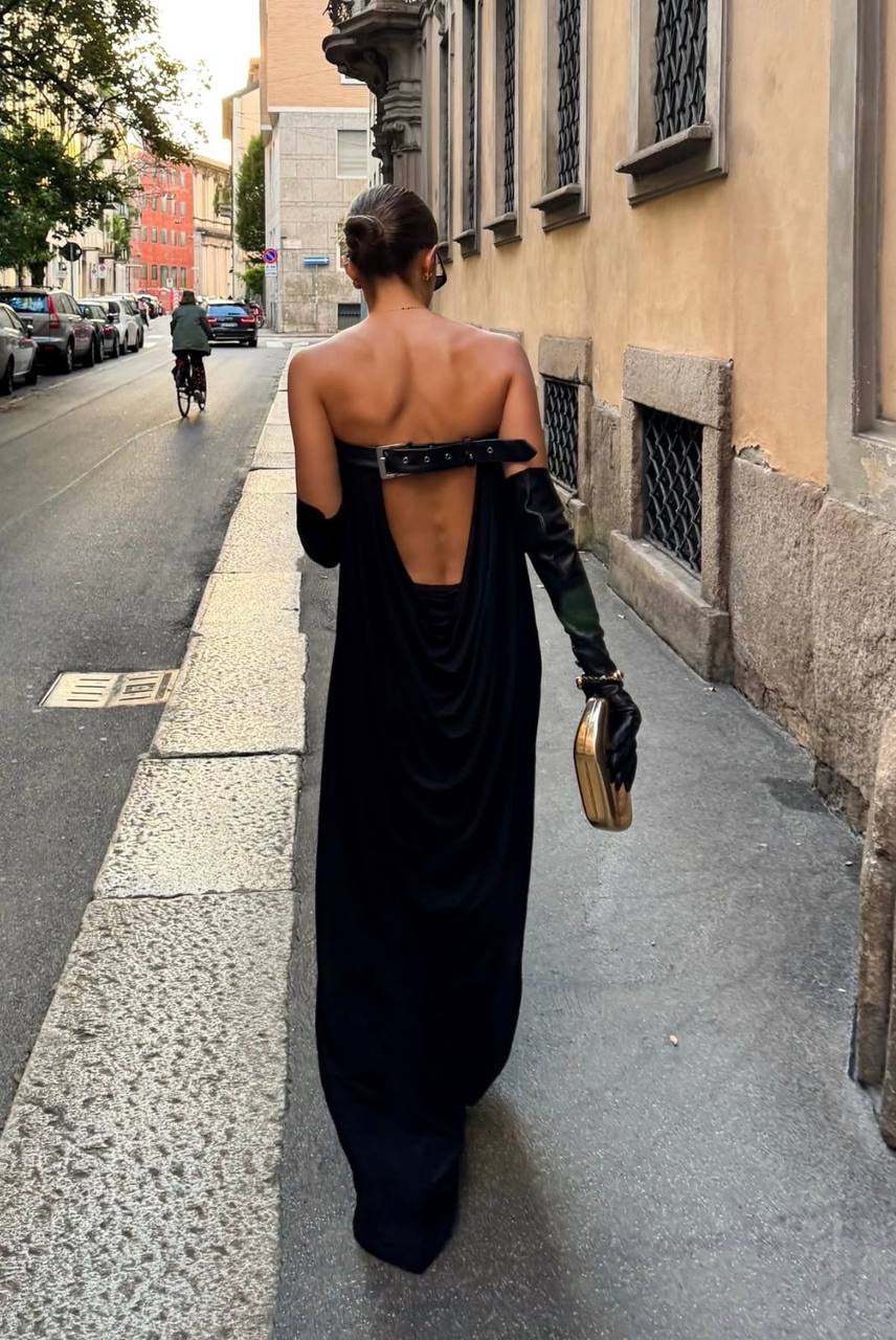 RB Antonie Cowl-Back Buckle Maxi Dress