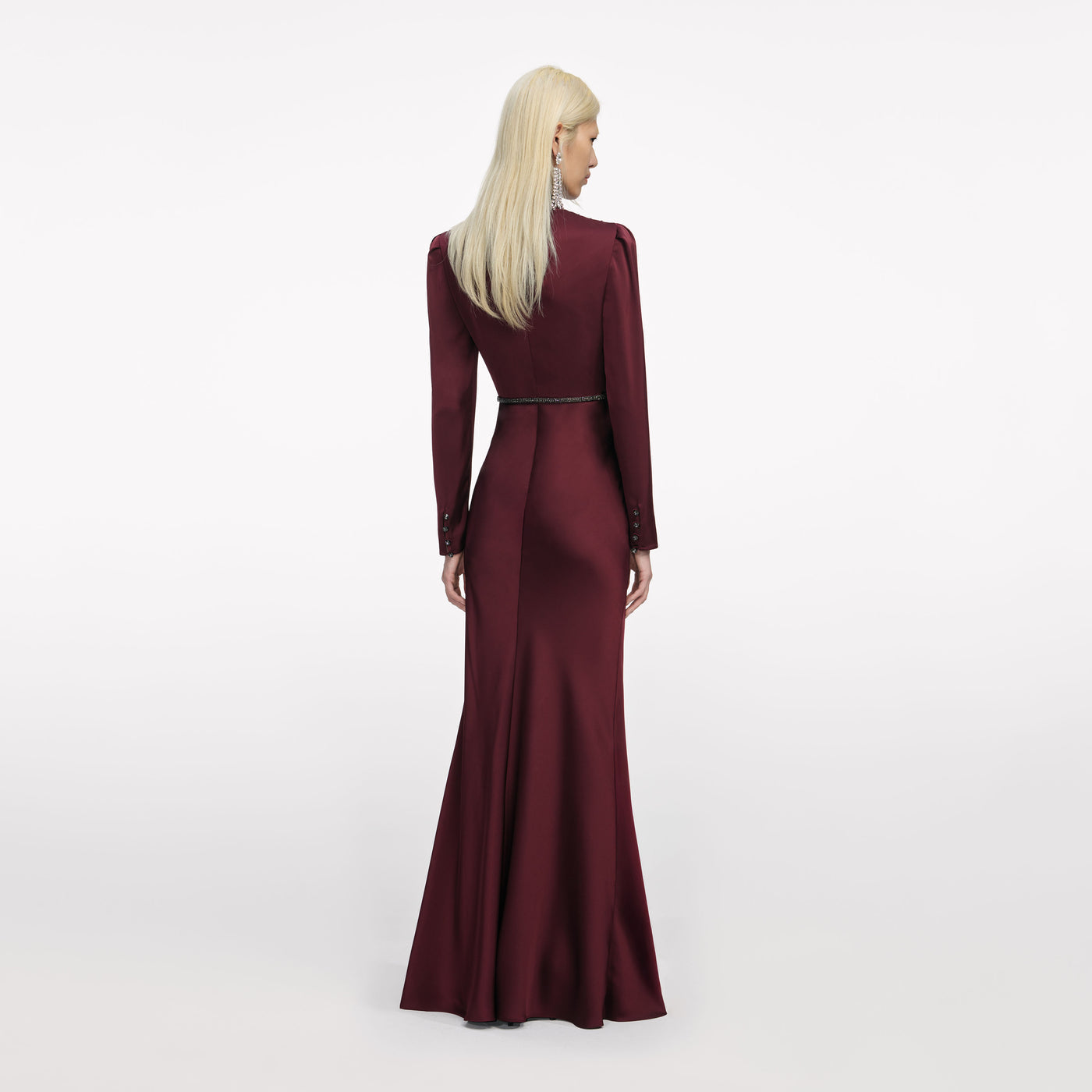 SP Champagne & Burgundy Satin Long Sleeve Maxi Dress
