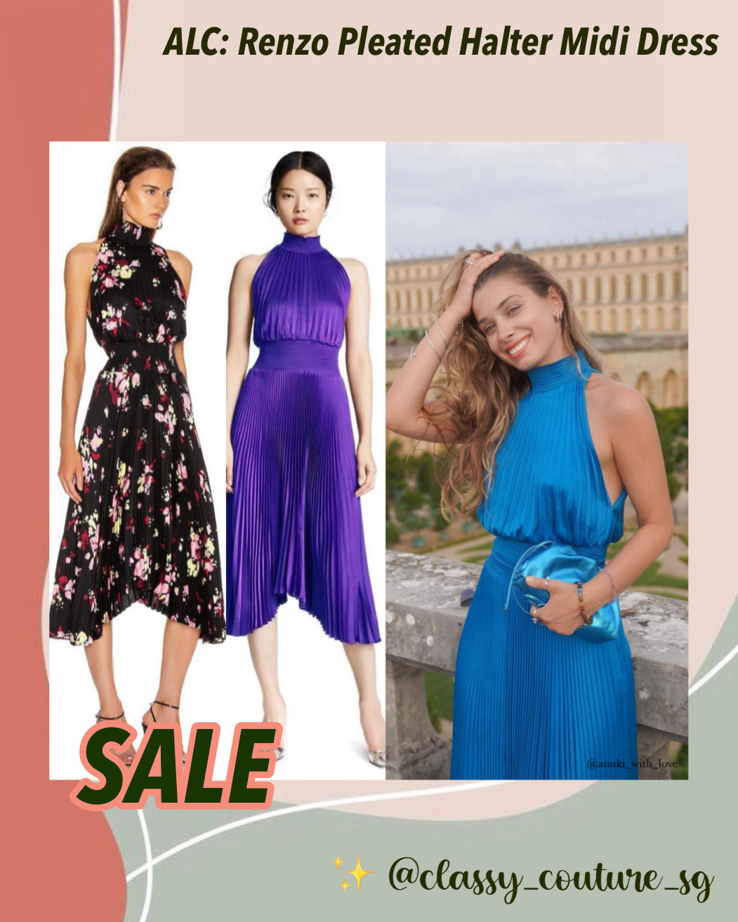 SALE! ALC Renzo Pleated Halter Midi Dress