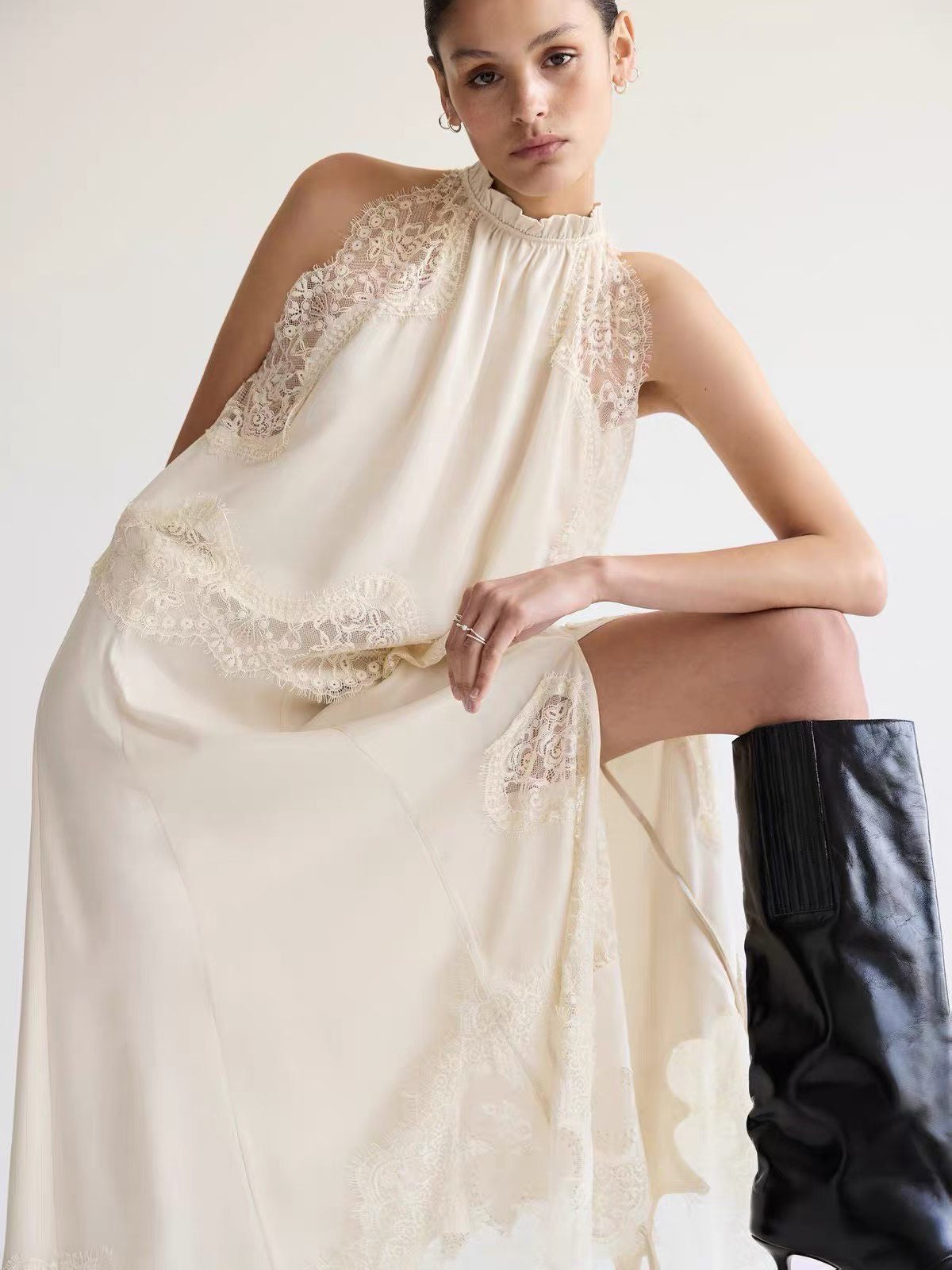 TF Visions Lace Crop Top | Handkerchief Midi Skirt | Cupro-rayon Satin Set