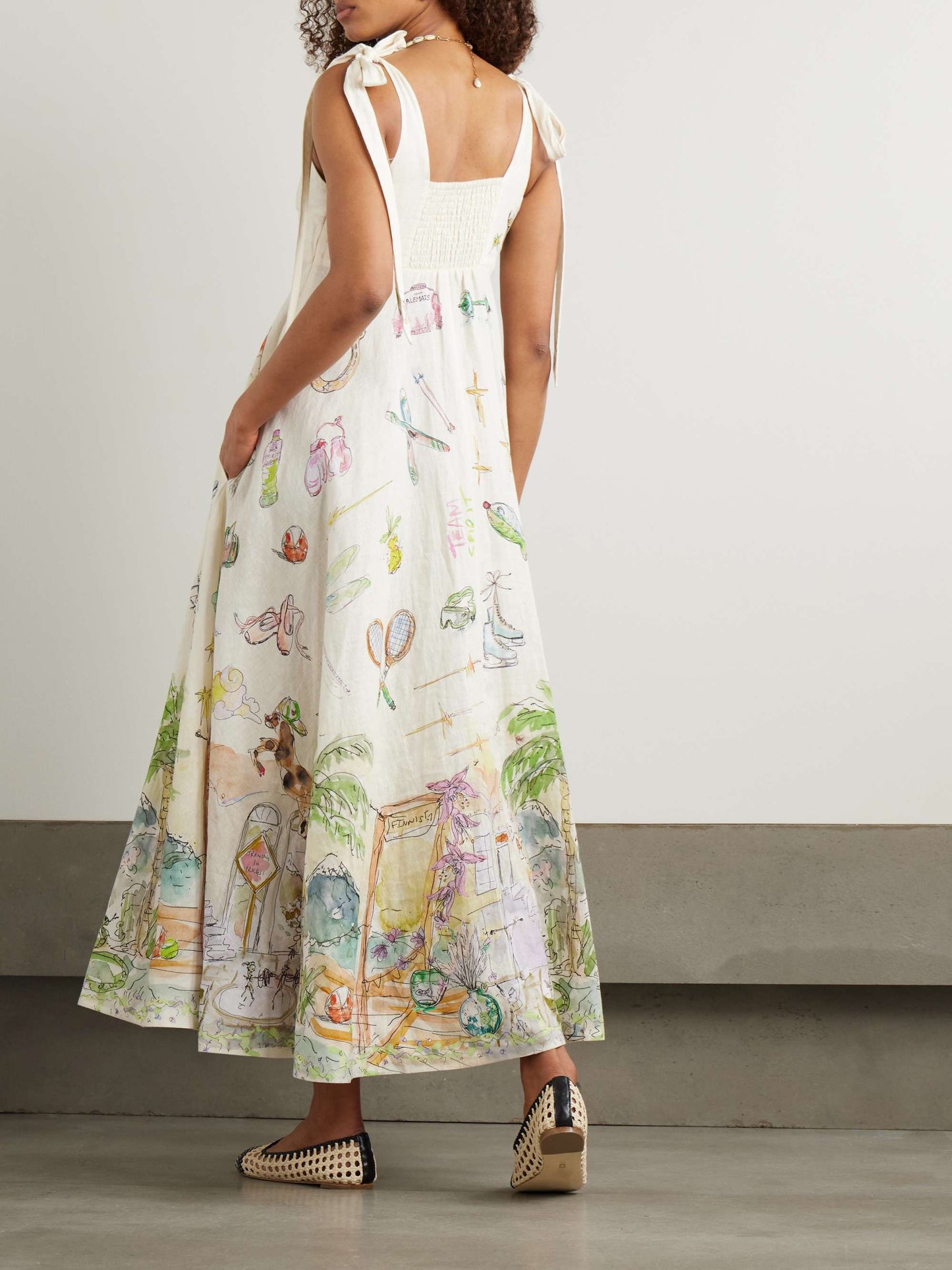 ALM Anouk Ballet Ribbon Tie Strap Midi Dress Sundress