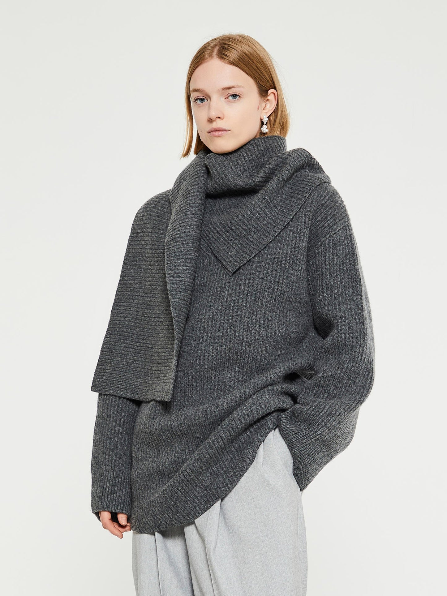 Tot Long Scarf Knit Oversized Wool Sweater