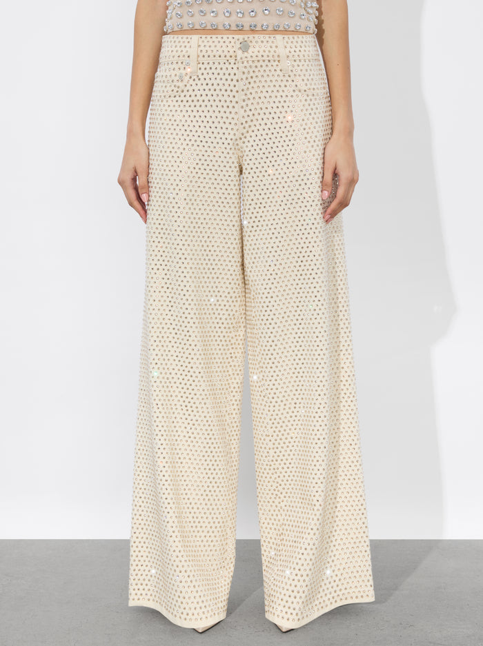 AO Trish Rhinestone Embellished Low-Rise Wide Leg Jean Pants