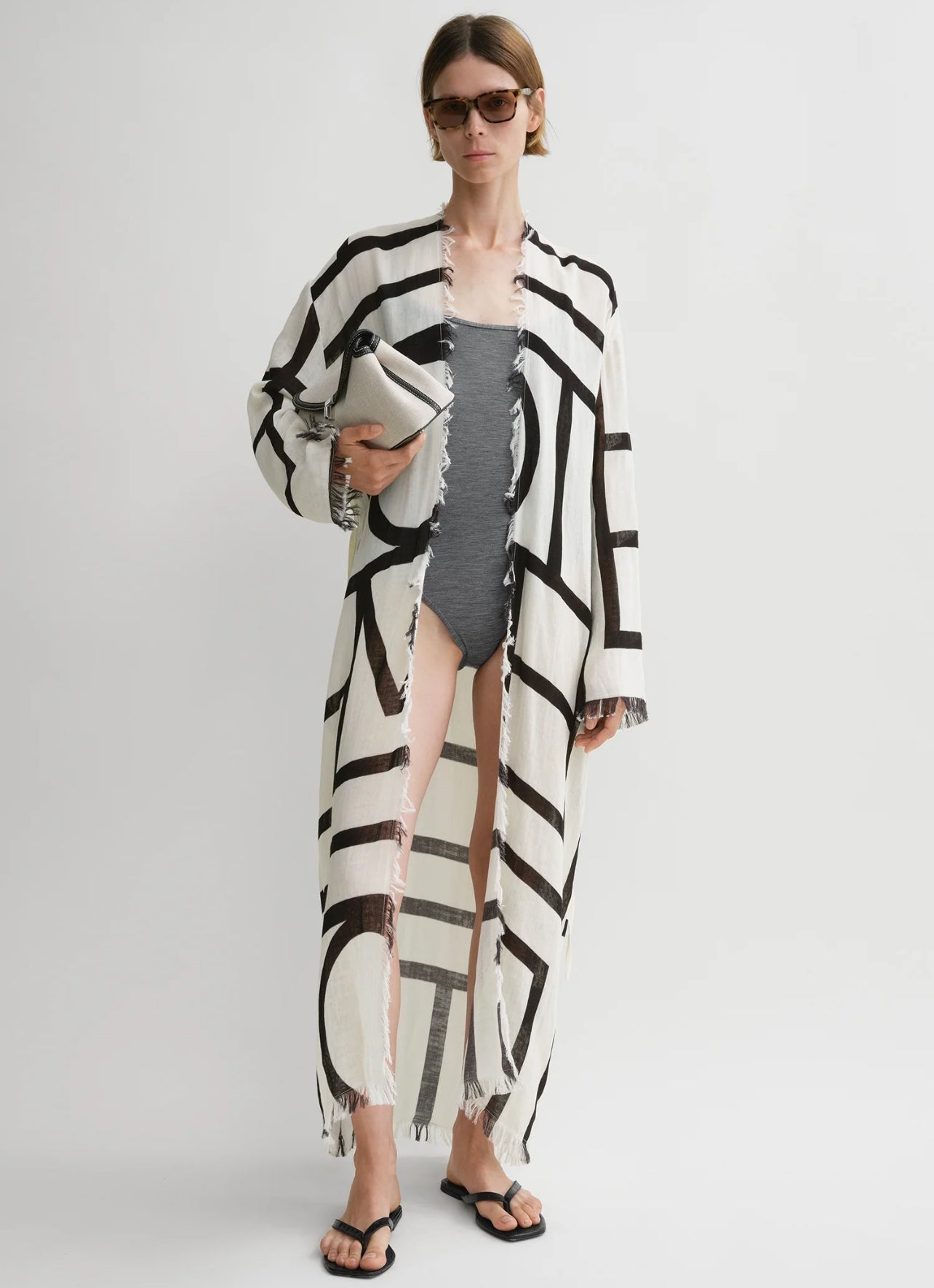 2 Colors! Tot Monogram Cotton Wrap Midi Maxi Dress | Swimsuit Coverup Robe