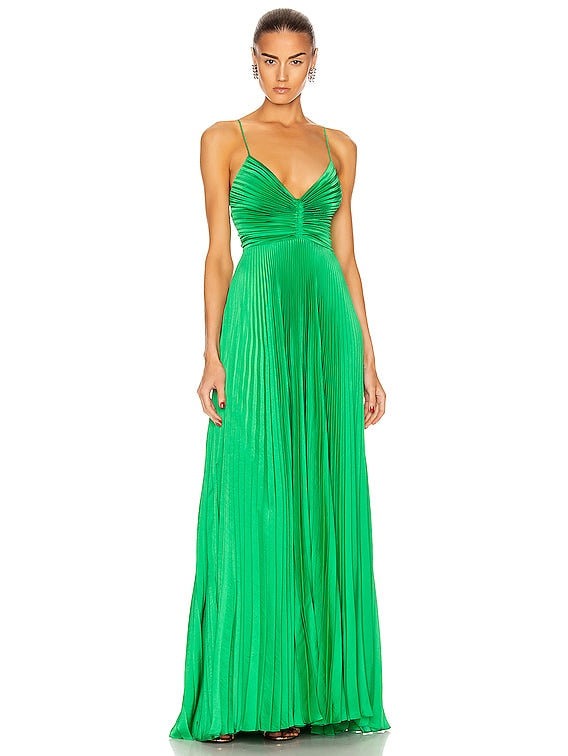 ALC Aries Satin Pleated Maxi Dress