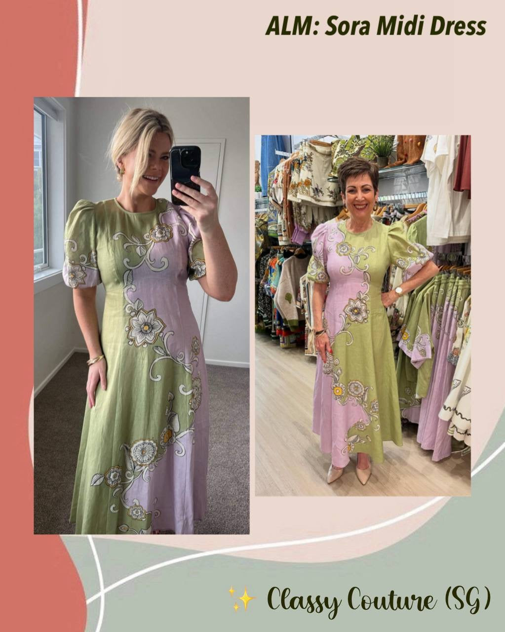 ALM Sora Puff Sleeve Linen Midi Dress