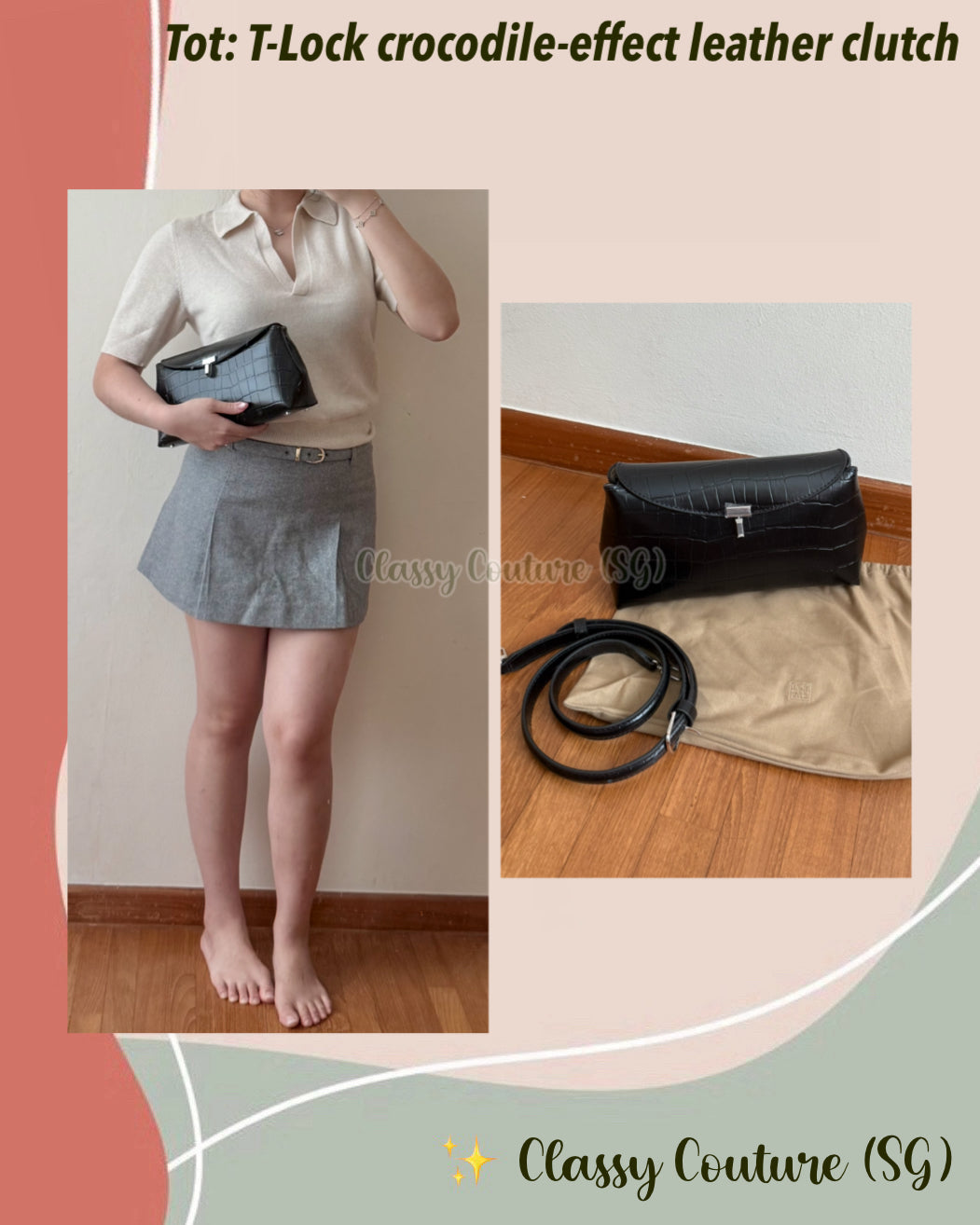 Tot T-Lock crocodile-effect leather clutch bag