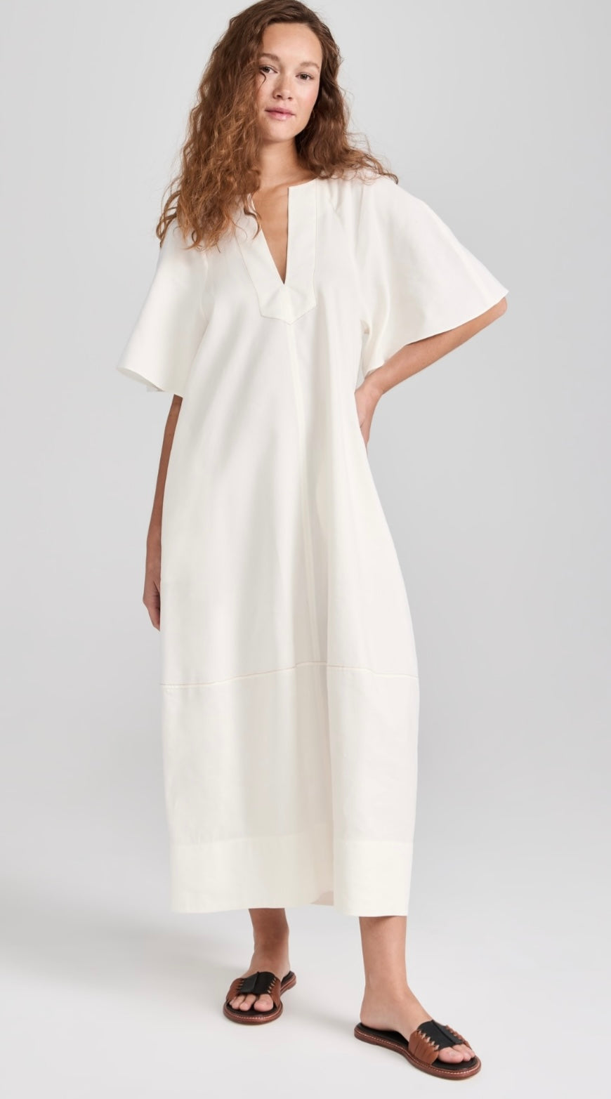 LM Lennox Sleeveless V-Neck | Flutter Sleeve Midi Dress