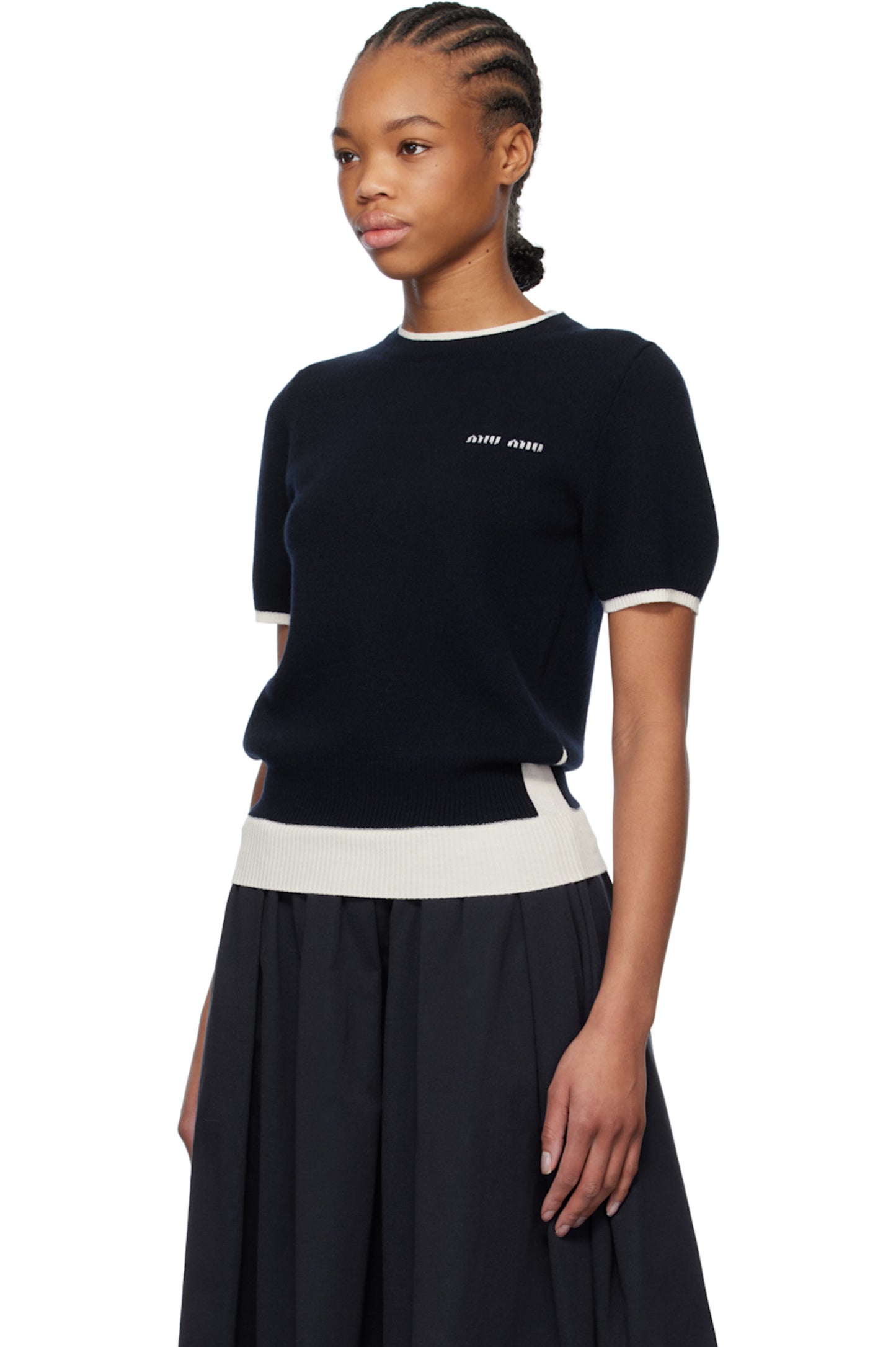 MM Crew Neck Cashmere Wool Sweater in Blue/White