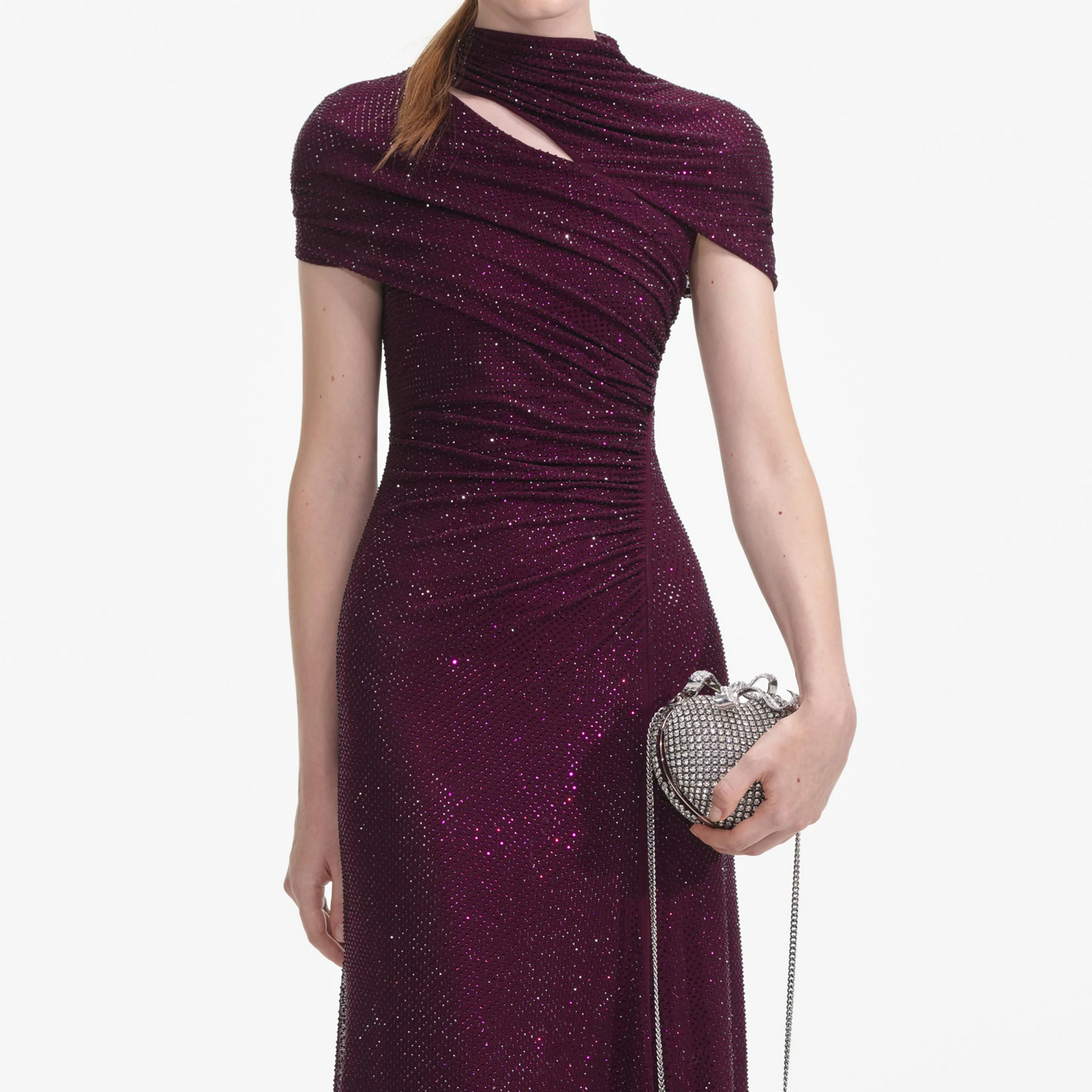 SP Burgundy | Slate Rhinestone Mesh Cut Out Midi Dress