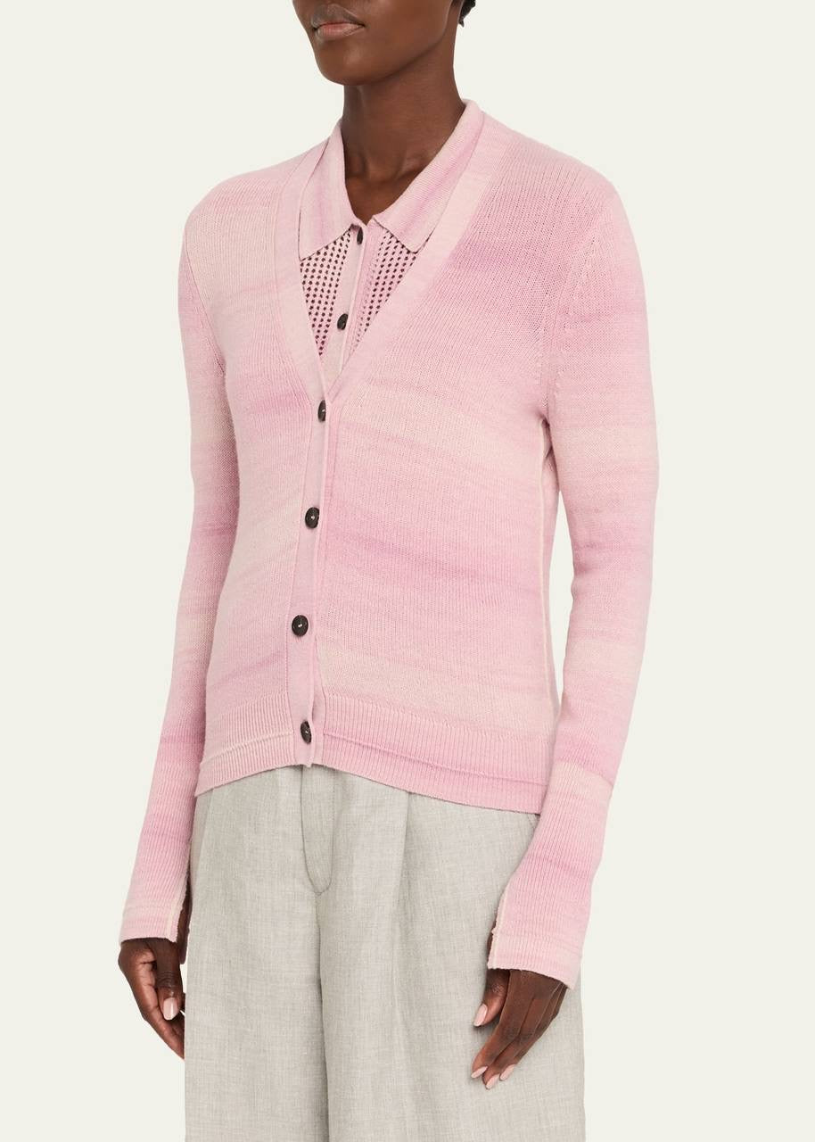 MM Space Dye Stripe Slim-Fit Featherweight Cashmere-Organic Cotton Cardigan
