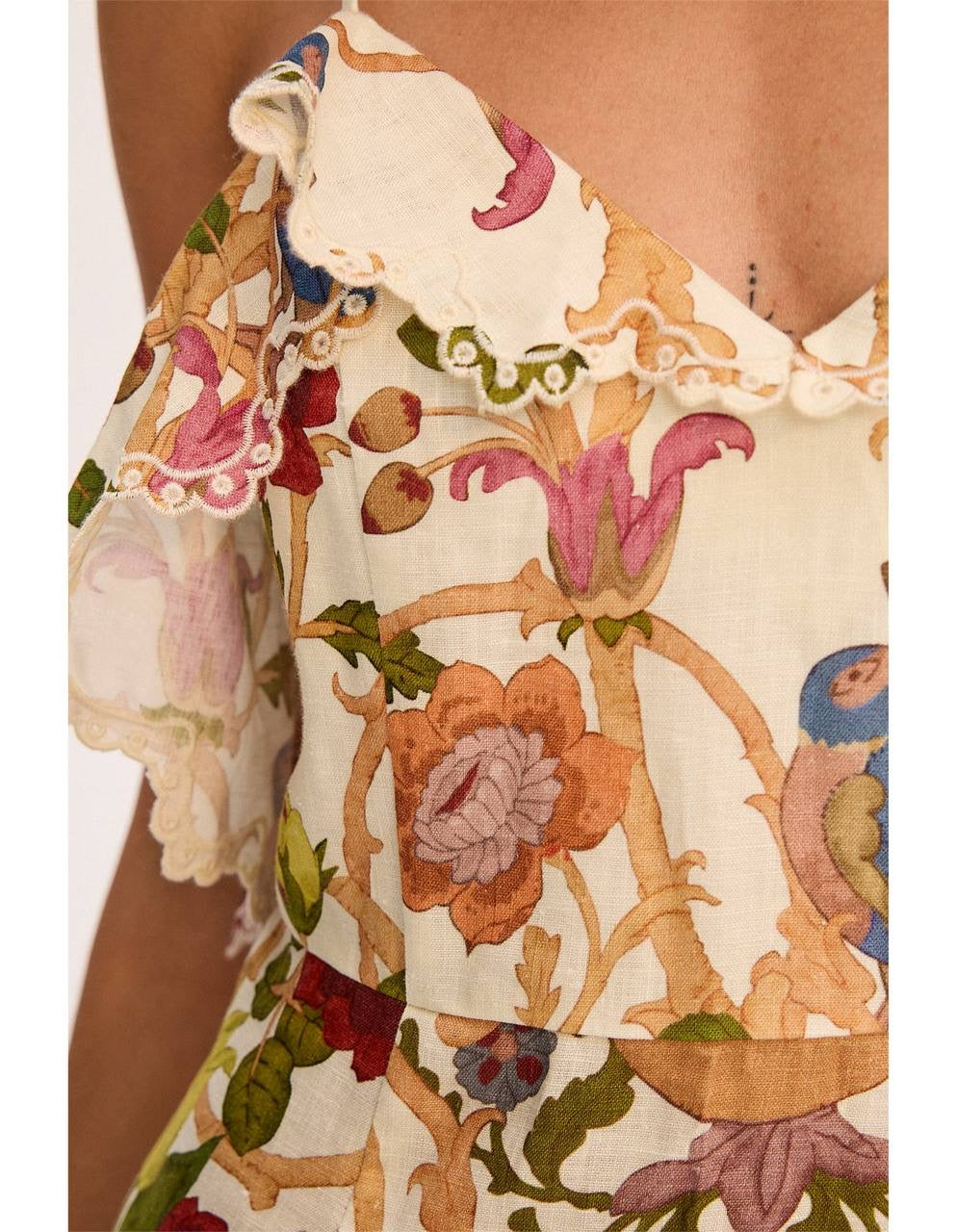 ALM Nissa Ruffle Linen Strappy Midi Dress