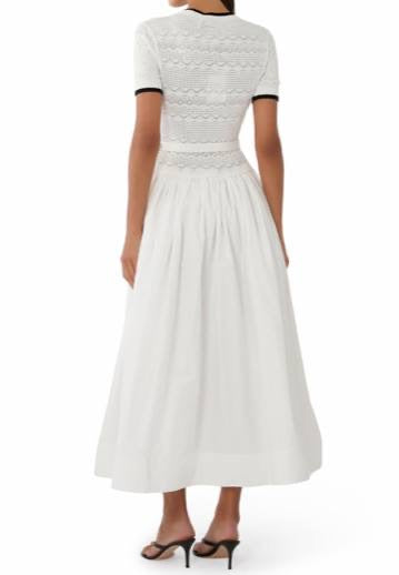 White Cotton-blend Pointelle Knit Drop-waist Midi Dress