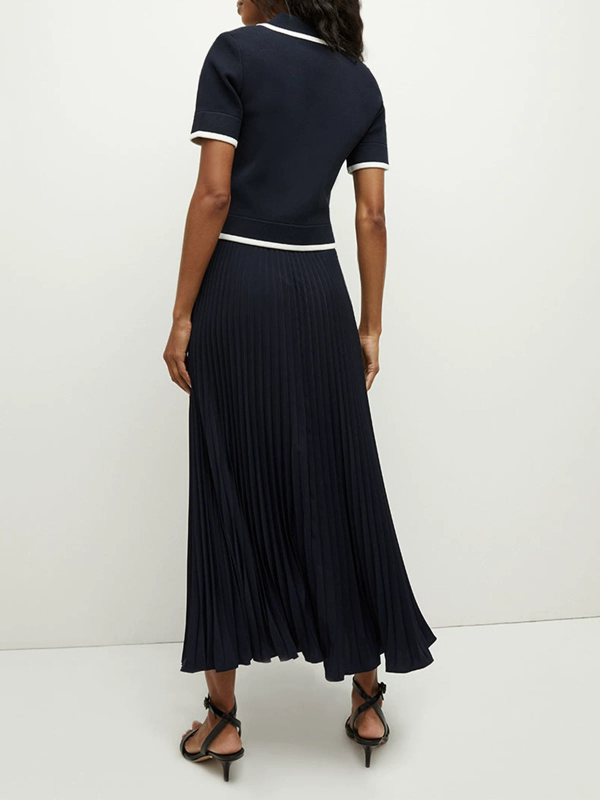 VB Addi Pleated Midi Skirt in Navy Blue