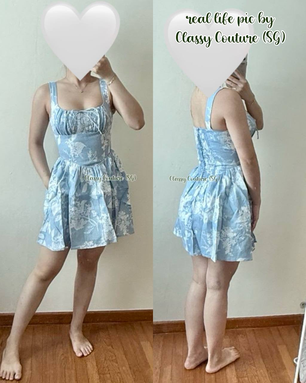 Ref Daria Linen Mini Dress in Angelic Blue Floral