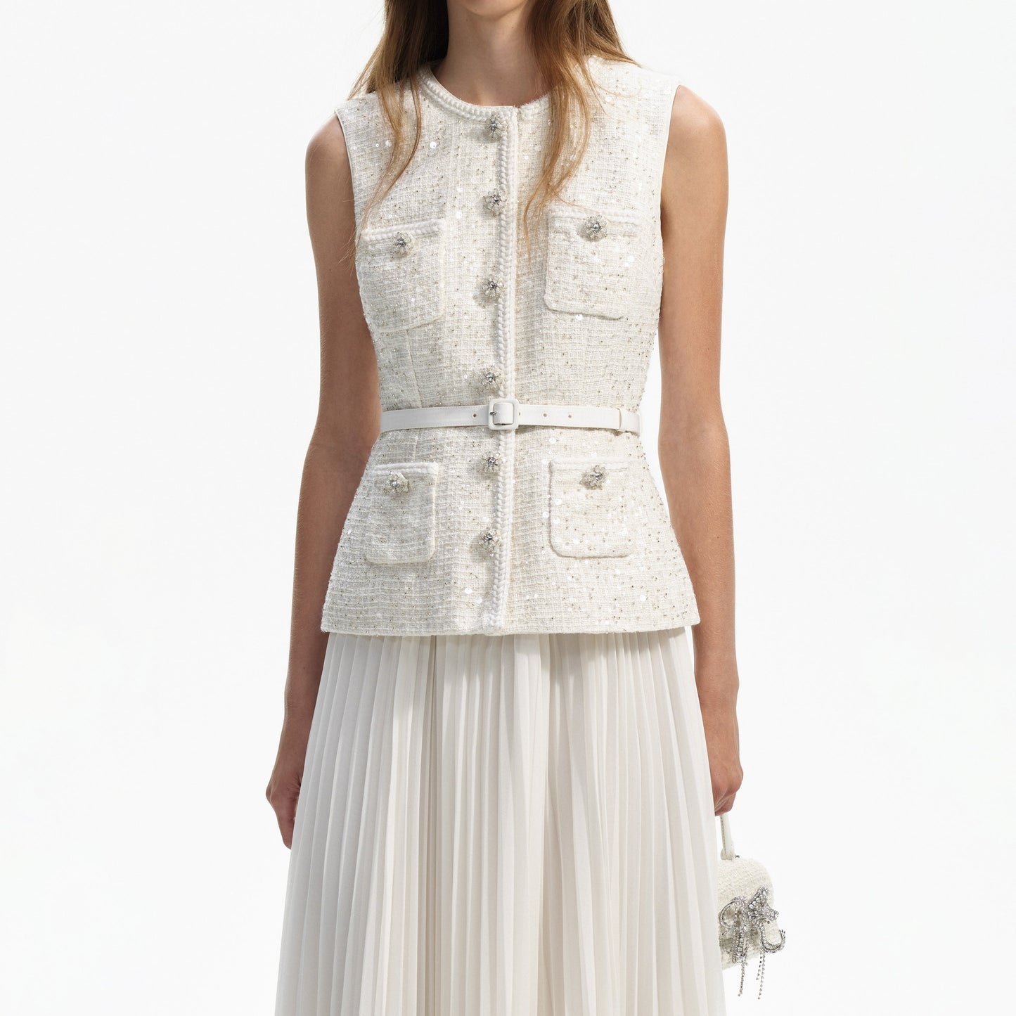 SP Cream Sequin Boucle Tailored Midi Dress