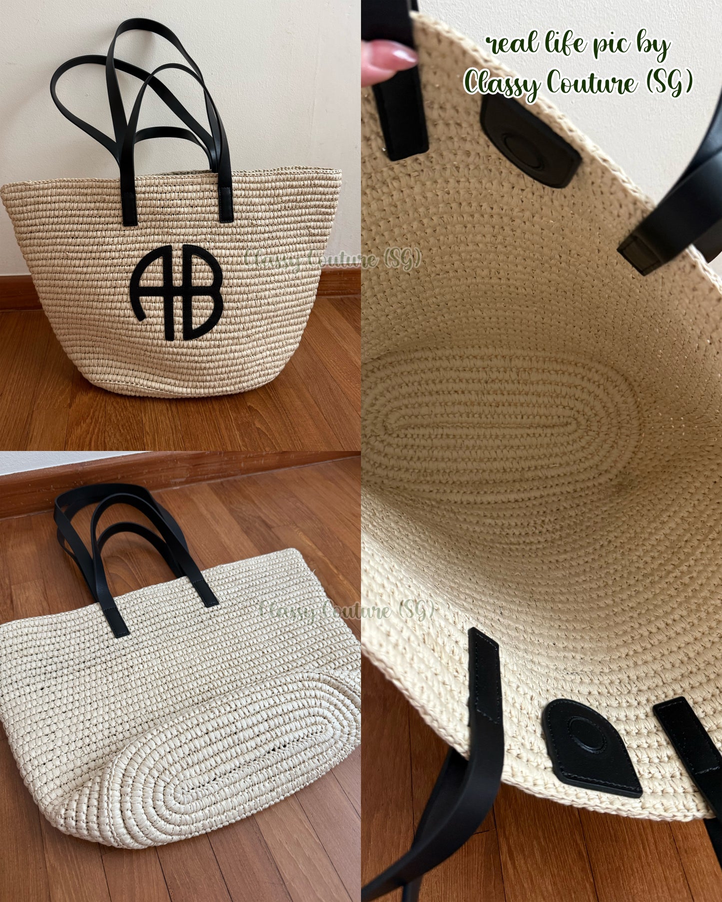 AB Palermo Leather Trim Raffia Straw Large Tote Bag