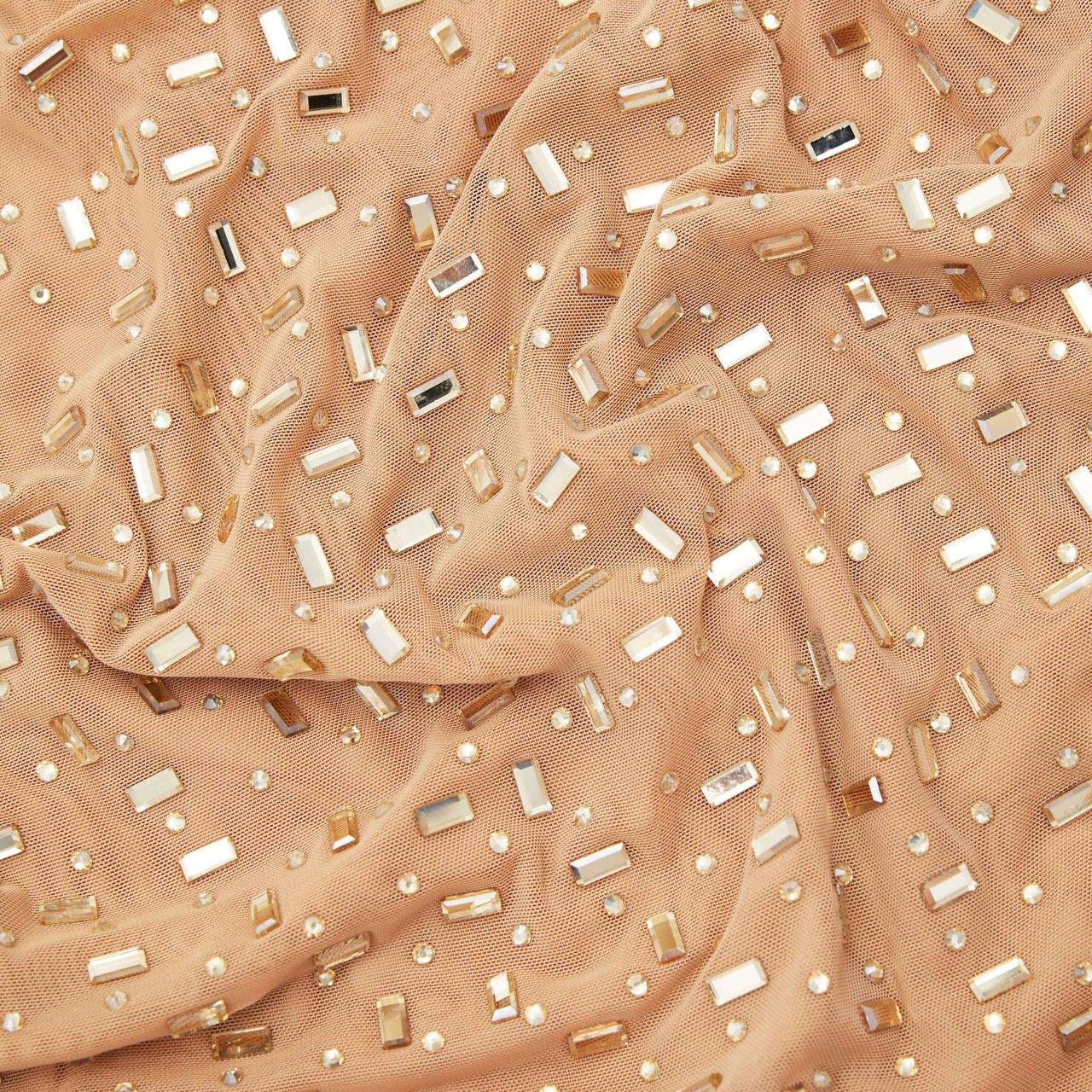SP Gold Square Rhinestone Mesh Midi Dress