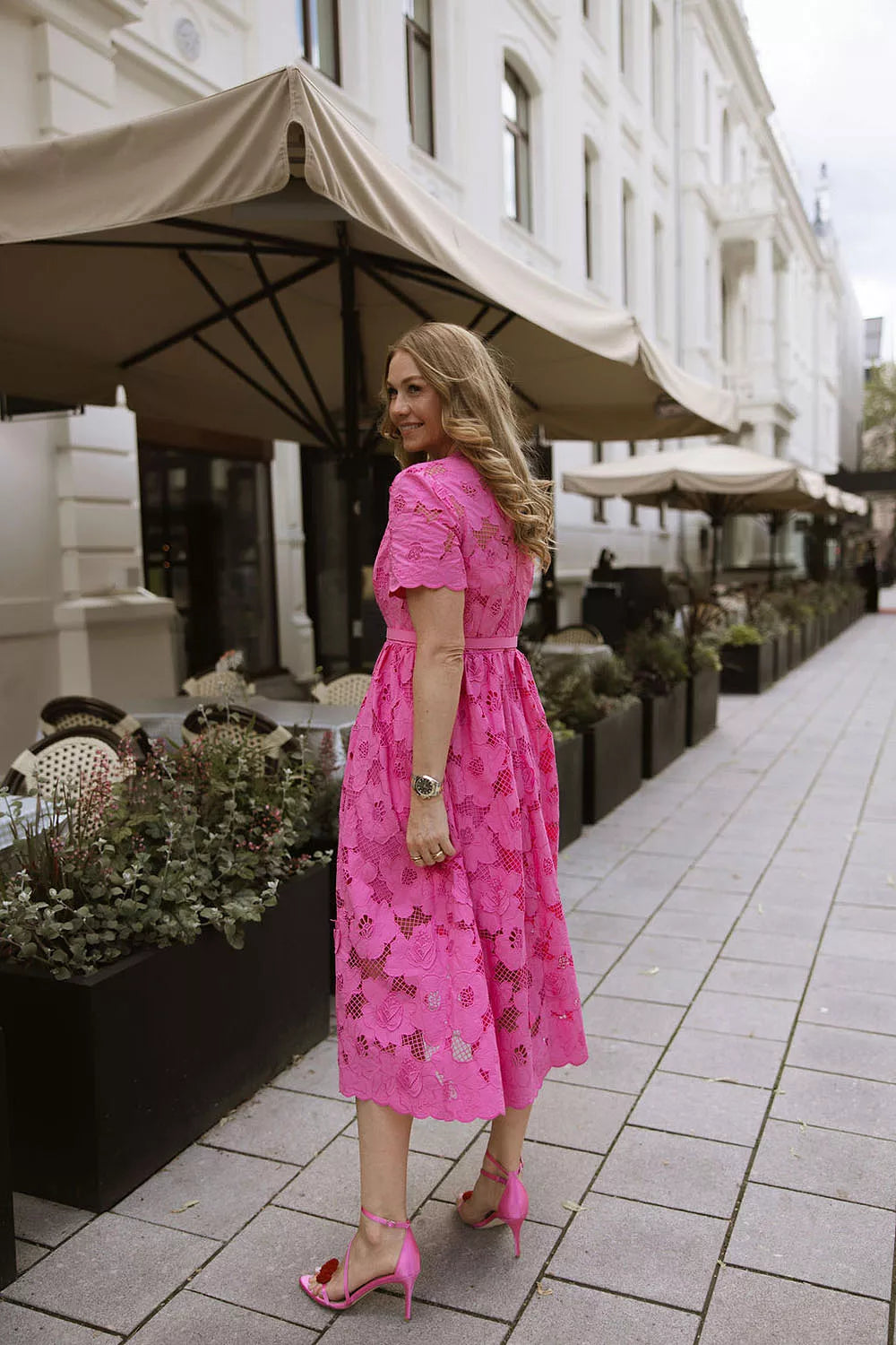 SP Pink Cotton Lace Midi Dress