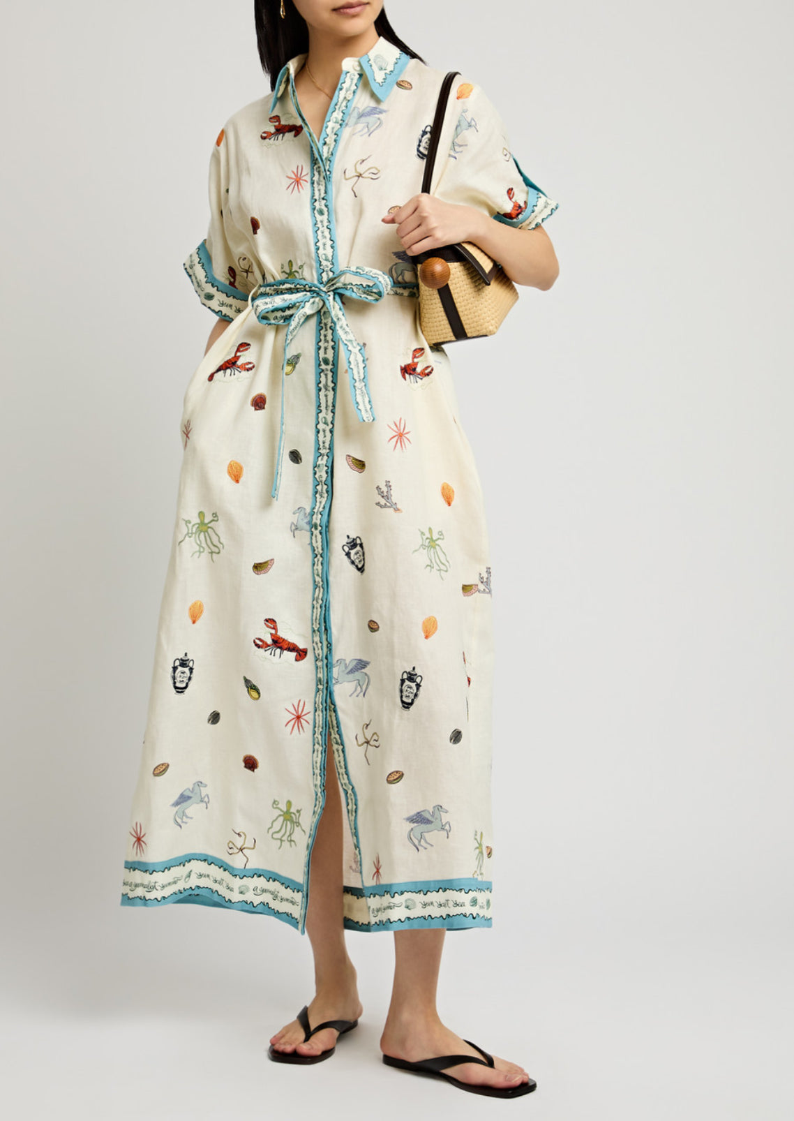 ALM Sandy Embroidered Midi Dress Shirtdress