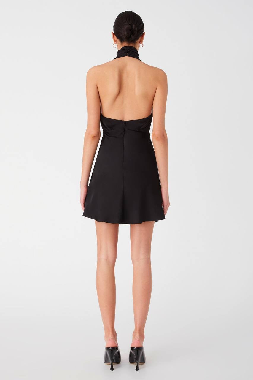 MS Elvira Satin Mini Dress in Black