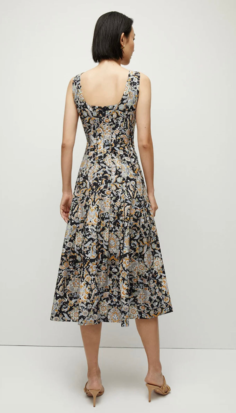 VB Jolie Paisley Midi Dress in Black Multi Stretch Cotton