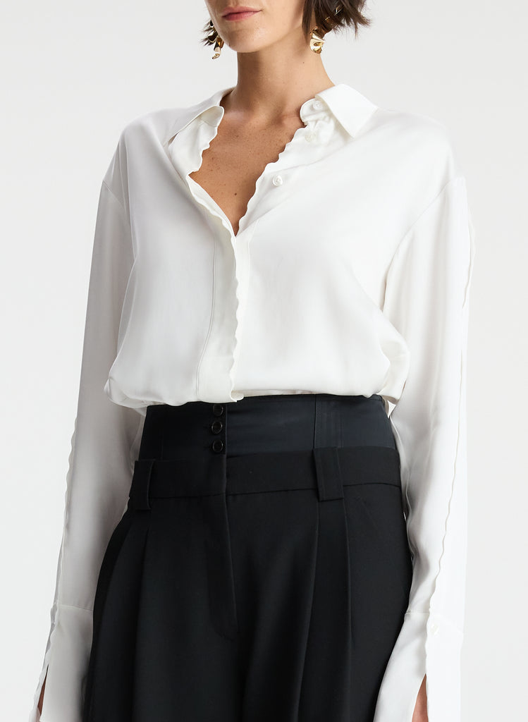 ALC Haven Scalloped Satin Top | Viscose Blouse