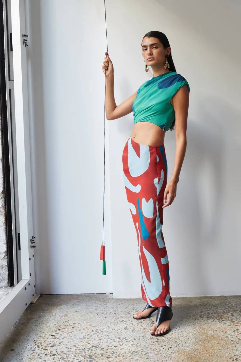 STL Frankie Gathered Silk Blend Midi Skirt