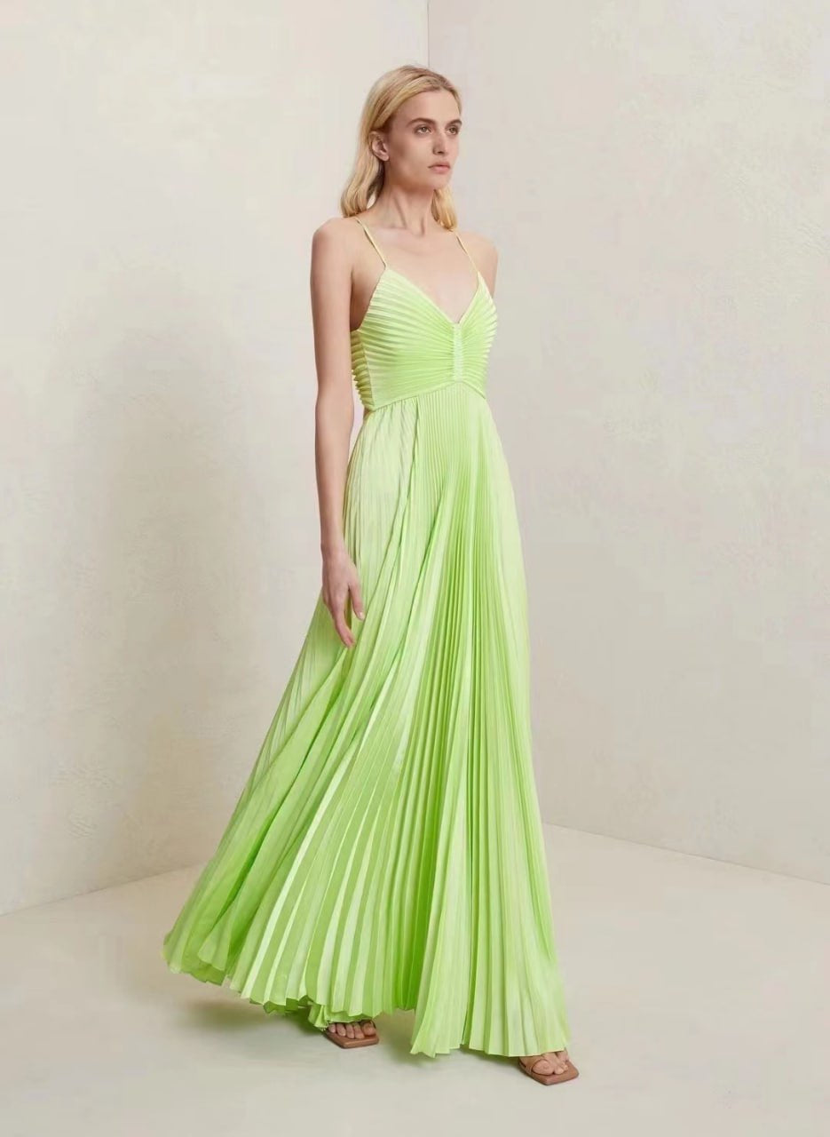 ALC Aries Satin Pleated Maxi Dress