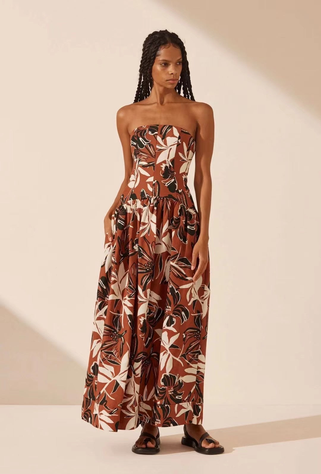 SJ Blanc & Emma Linen Strapless Panelled Maxi Dress