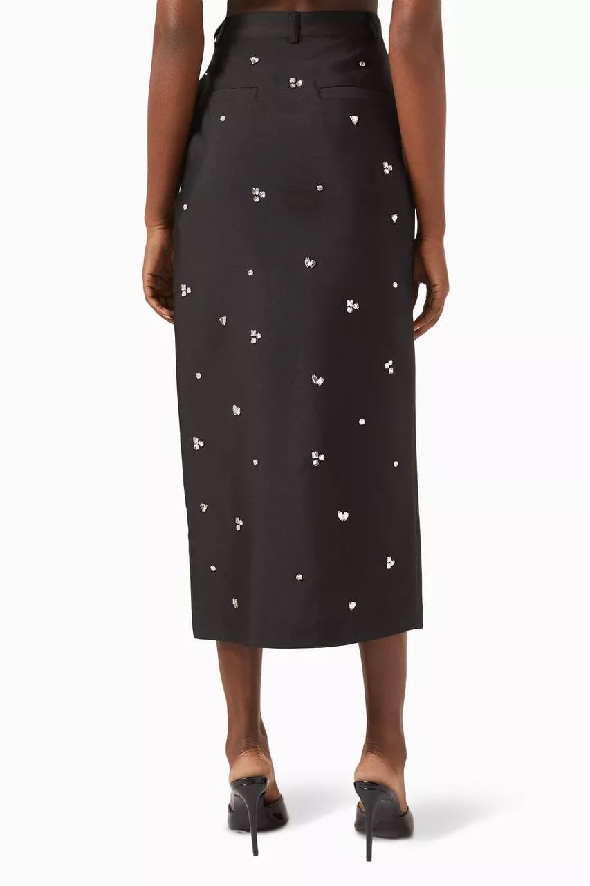 SD Interstellar Rhinestone Pencil Midi Skirt in Black