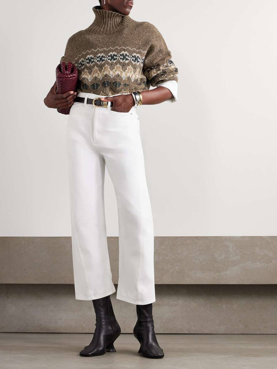 ATZ Cecie Fair Isle Wool-Blend Mock Neck Sweater Pullover