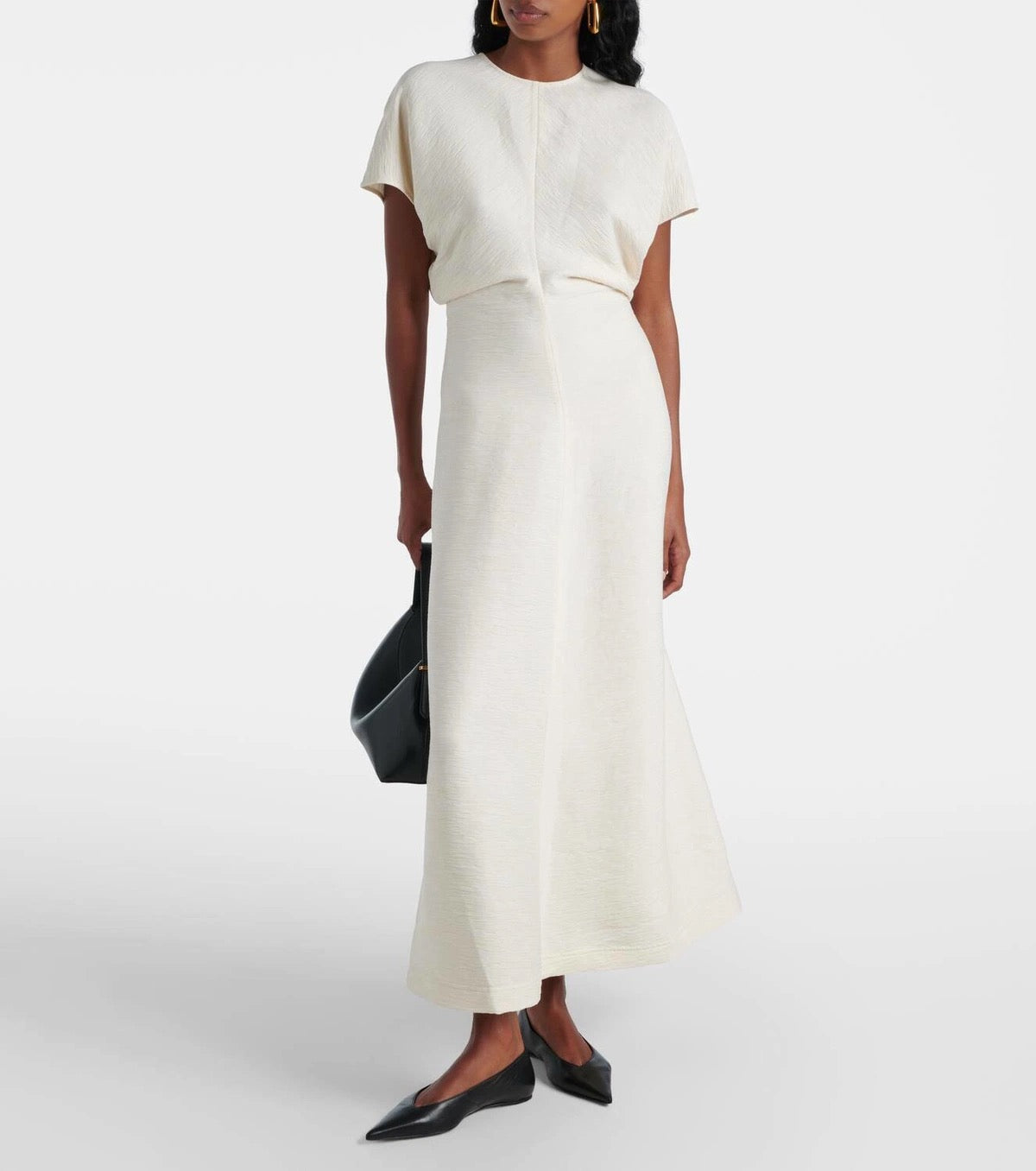 New Colors! Tot Slouch Waist Crinkled Viscose-Blend Midi Dress
