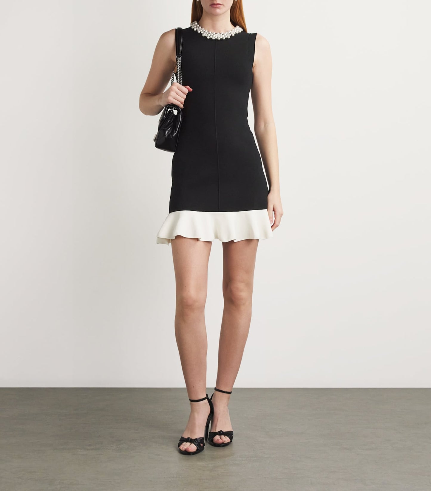 SD Short Sleeveless Knit Mini Dress with Pearl Beaded Neck