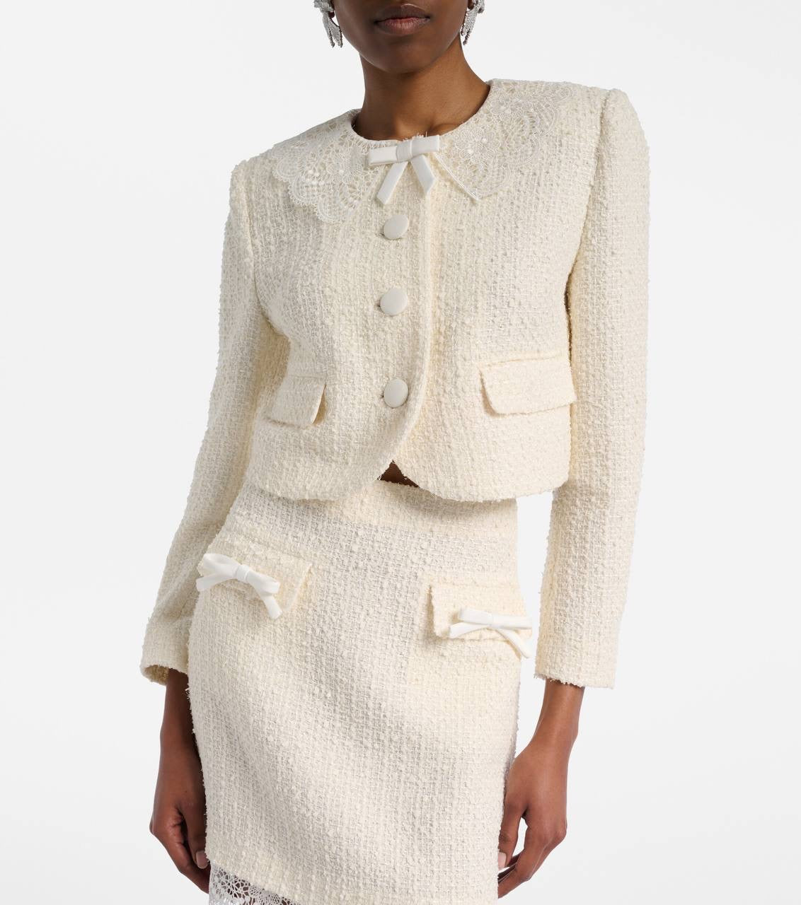 Cream Boucle Lace Collar Jacket | Mini Skirt