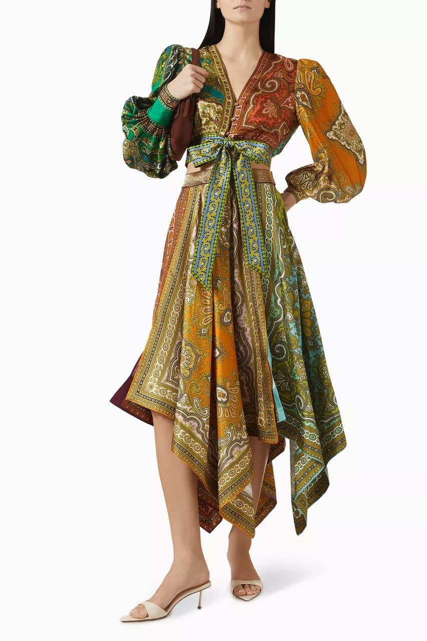 ALM Clemenza Spliced Crop Silk Blouse | Pants | Set
