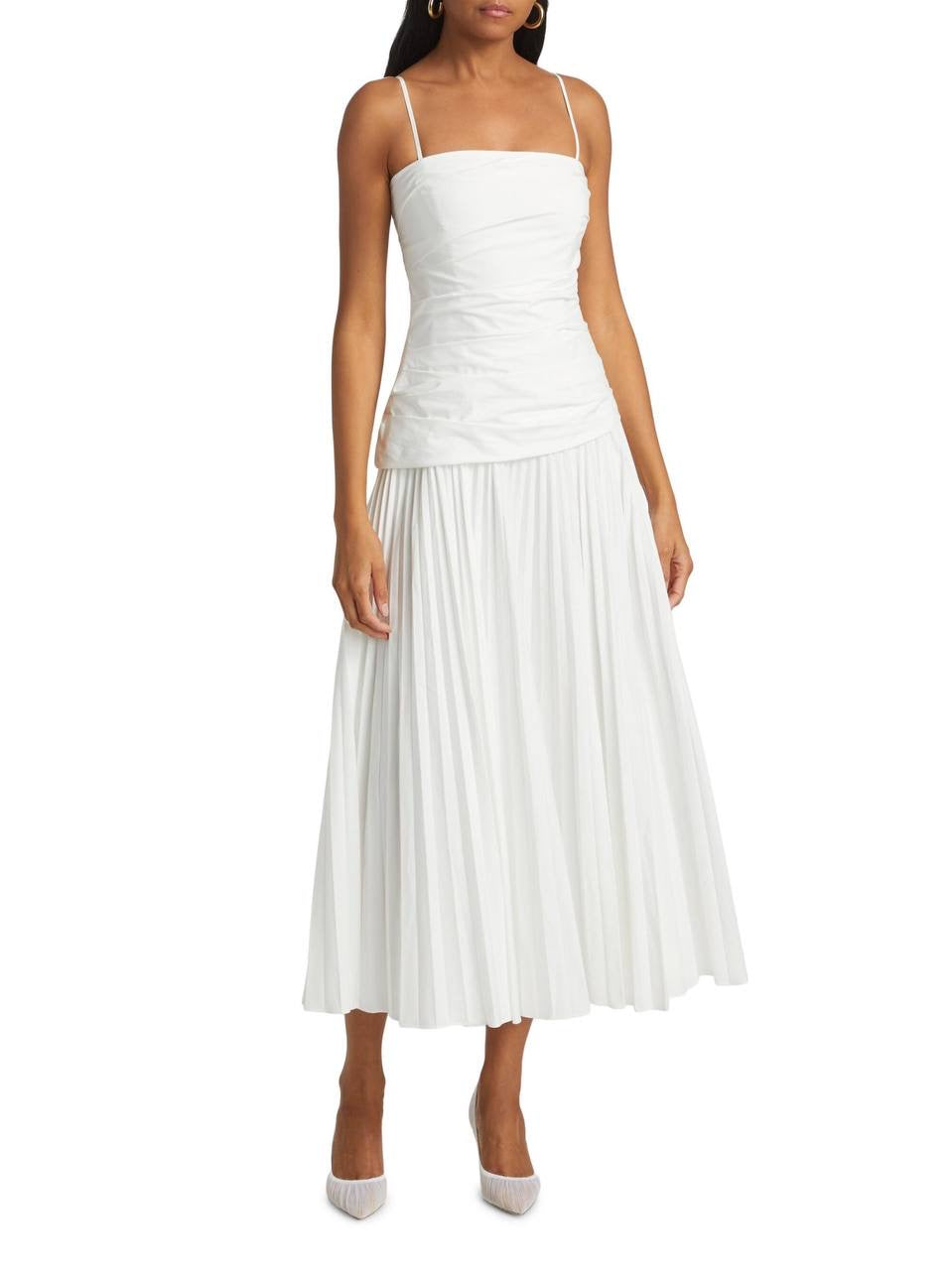 SK Arie Bandeau Pleated Cotton Midi Dress