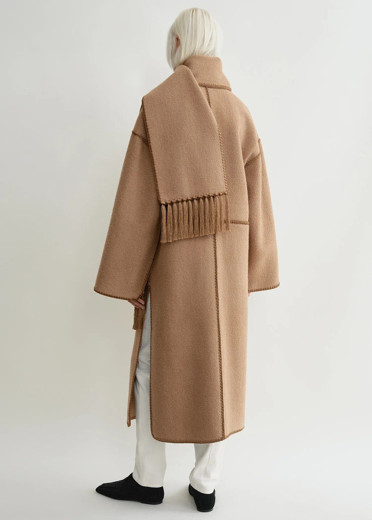 Tot Embroidered Wool-Blend Scarf Coat